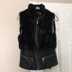 Guess Faux Fur Vest, Black, NWT